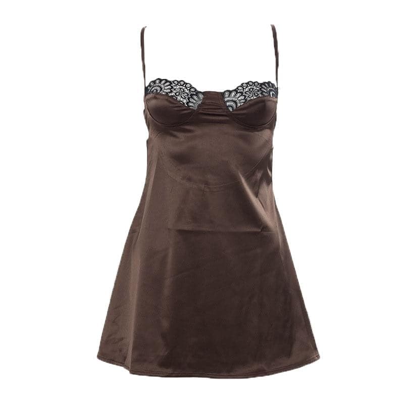 Lace hem satin ruched hollow out backless cami mini dress 10