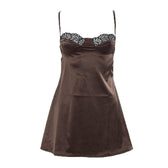 Lace hem satin ruched hollow out backless cami mini dress 10