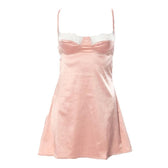 Lace hem satin ruched hollow out backless cami mini dress 9