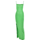 Lace up square neck slit solid backless cami maxi dress 10