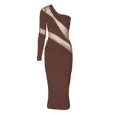 Long sleeve mesh backless one shoulder midi dress 2