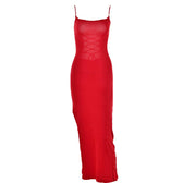 Lace up square neck slit solid backless cami maxi dress 8
