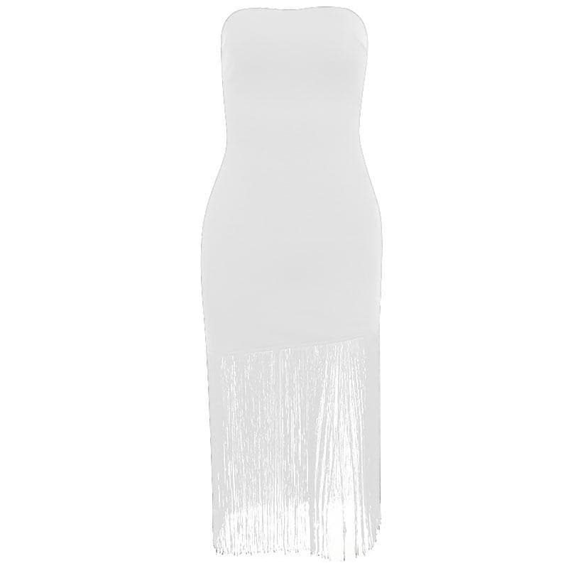 Sleeveless solid backless tassel tube dress