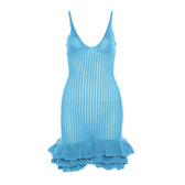 Crochet v neck sleeveless hollow out ruffle mini dress 12