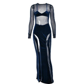 Mesh patchwork velvet solid long sleeve maxi dress 9