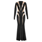 Crewneck long sleeve mesh patchwork maxi dress 3