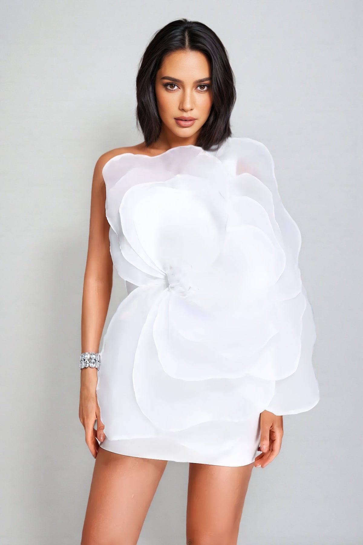 Oversized Organza Flower Applique Strapless Mini Tube Dress 2