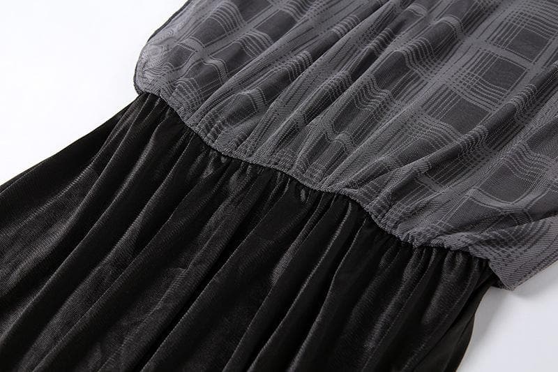 Mesh short sleeve plaid A line ruffled dress 11