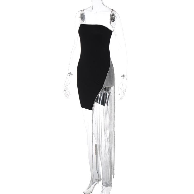 Beaded slit tassels backless patchwork tube mini dress 7