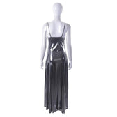 Metallic v neck backless solid low cut cami maxi dress 3
