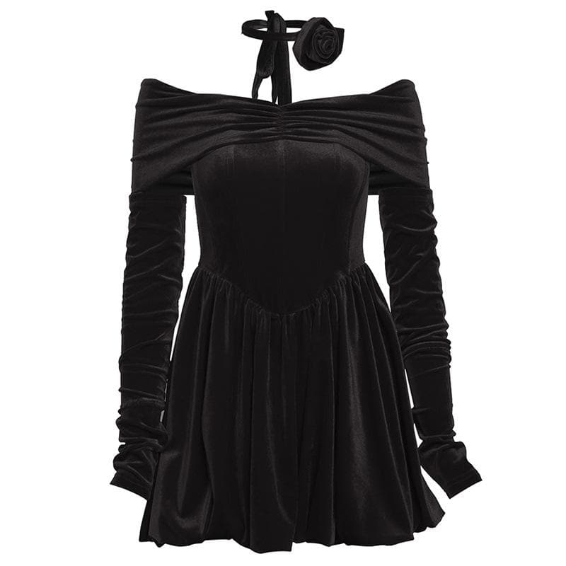 Velvet ruched zip-up off shoulder long sleeve solid mini dress 5