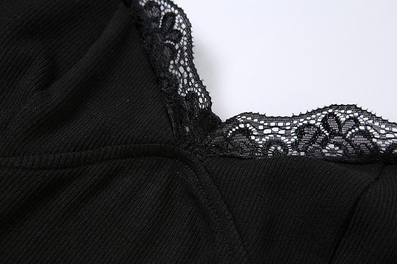 Lace hem solid v neck backless cami mini dress 6