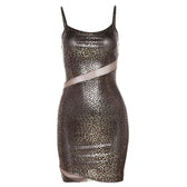 Textured mesh patchwork zip-up low cut cami mini dress 2