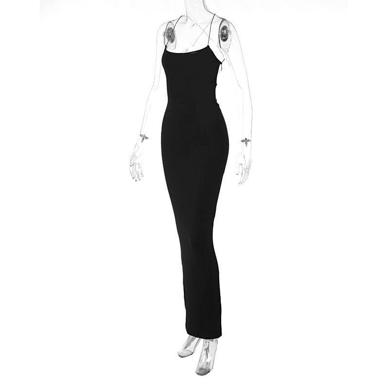 Cross back lace up square neck backless self tie slit maxi dress 4