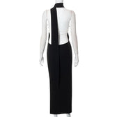 One shoulder backless slit solid halter beaded maxi dress 3