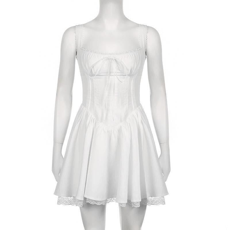 Zip-up lace hem ruched square neck backless solid mini dress 4
