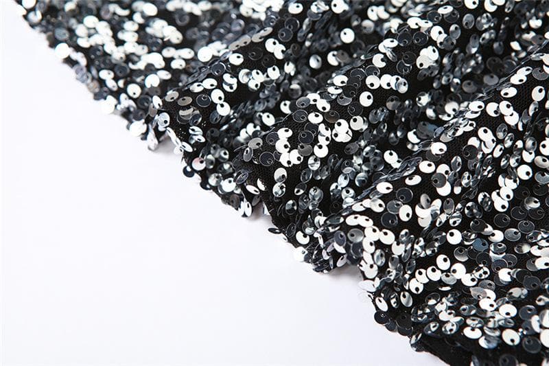 Glitter patchwork off shoulder gloves mini dress 7
