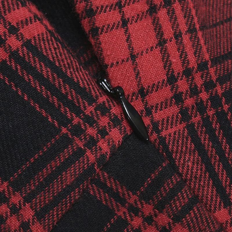Zip-up lace hem lace up plaid backless mini dress 6