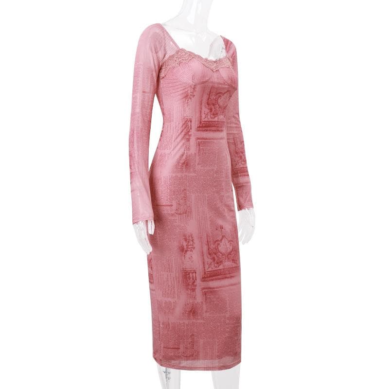 Lace up long sleeve lace hem zip-up midi dress 8