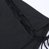Lace up solid irregular backless square neck midi dress 5