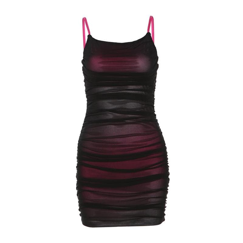 Contrast ruched mesh square neck backless cami mini dress 4