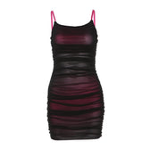 Contrast ruched mesh square neck backless cami mini dress 4