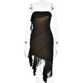 Mesh ruffle solid irregular backless tube mini dress 8