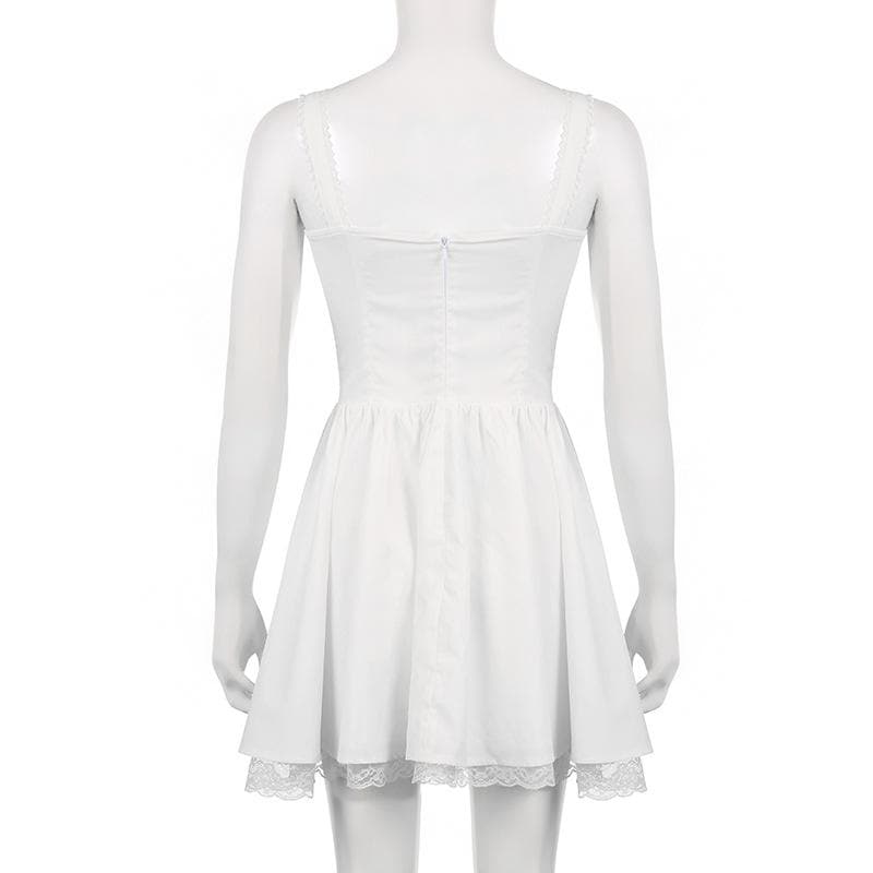 Zip-up lace hem ruched square neck backless solid mini dress 5