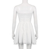 Zip-up lace hem ruched square neck backless solid mini dress 5