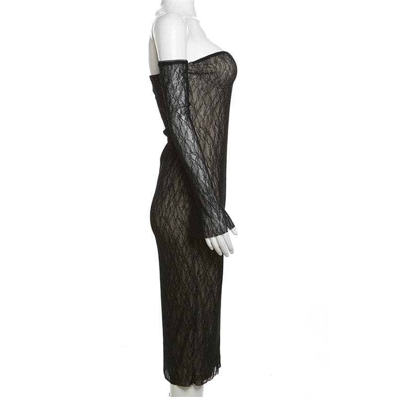 Lace gloves sweetheart neck backless tube midi dress 4