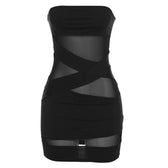 Cross front solid mesh backless patchwork tube mini dress 2