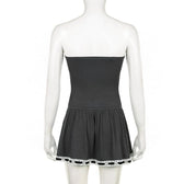 Ribbed lace hem contrast ruched backless tube mini dress 4