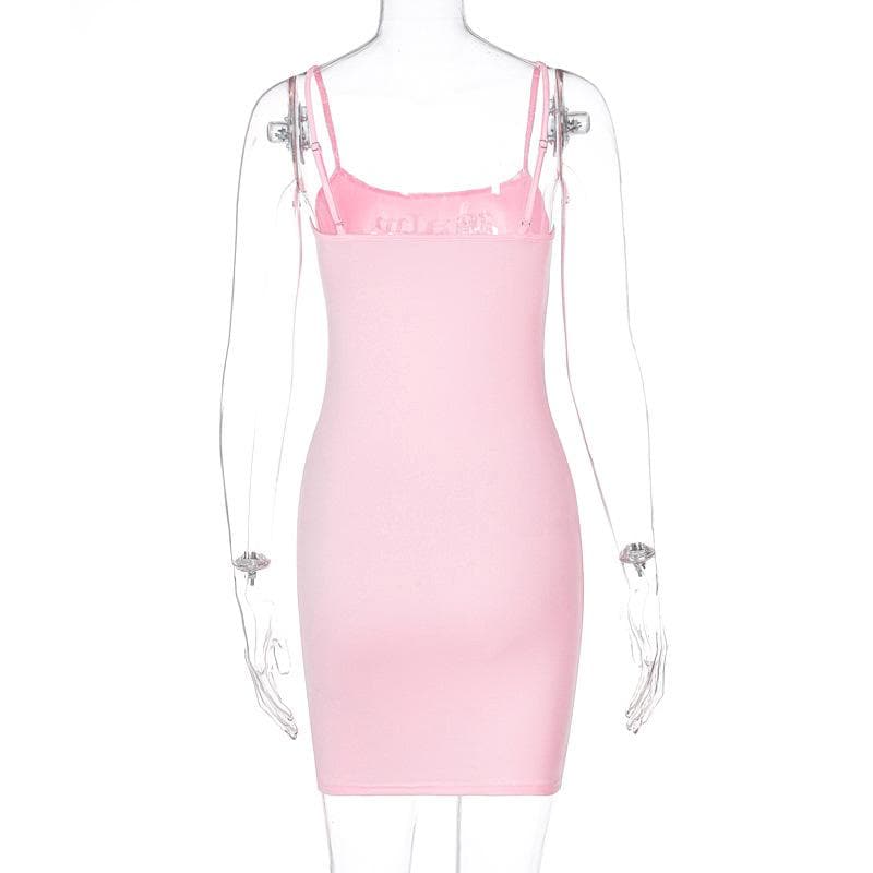Beaded solid square neck backless cami mini dress 4