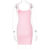 Beaded solid square neck backless cami mini dress 4