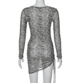 Zebra print hollow out irregular long sleeve sheer mesh see through mini dress 4