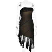Mesh ruffle solid irregular backless tube mini dress 3