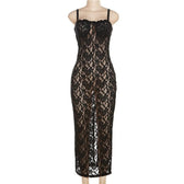Lace solid zip-up see through sleeveless backless maxi dress 9