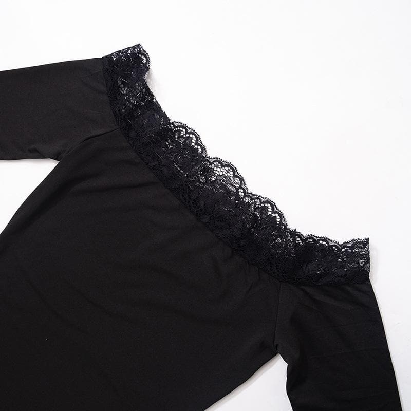 Lace hem solid off shoulder long sleeve mini dress 5