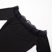 Lace hem solid off shoulder long sleeve mini dress 5