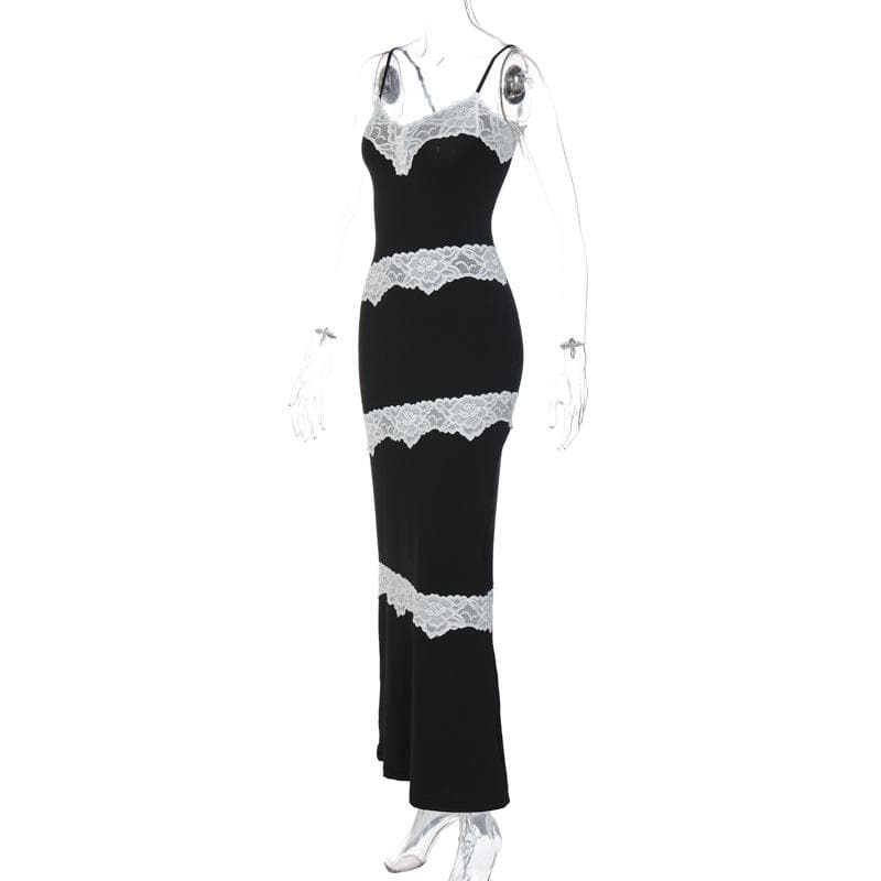 V neck lace hem contrast irregular cami maxi dress 3