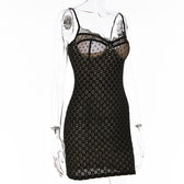 Mesh contrast lace hem zip-up backless cami mini dress 3