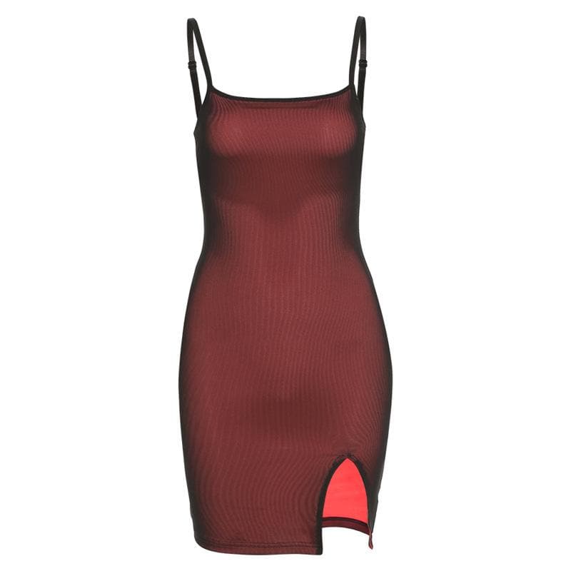 Mesh slit square neck irregular backless cami mini dress 2