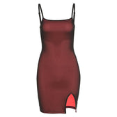 Mesh slit square neck irregular backless cami mini dress 2