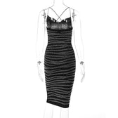Beaded cowl neck cross back contrast spaghetti strap midi dress - View 5