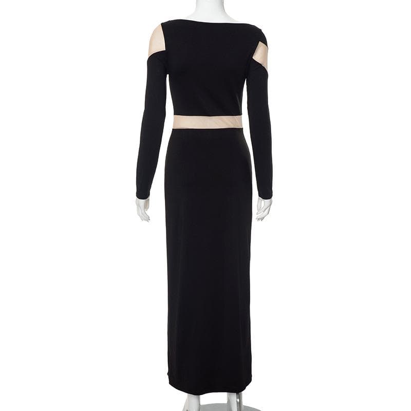 Mesh patchwork contrast irregular long sleeve maxi dress 3