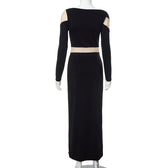 Mesh patchwork contrast irregular long sleeve maxi dress 3