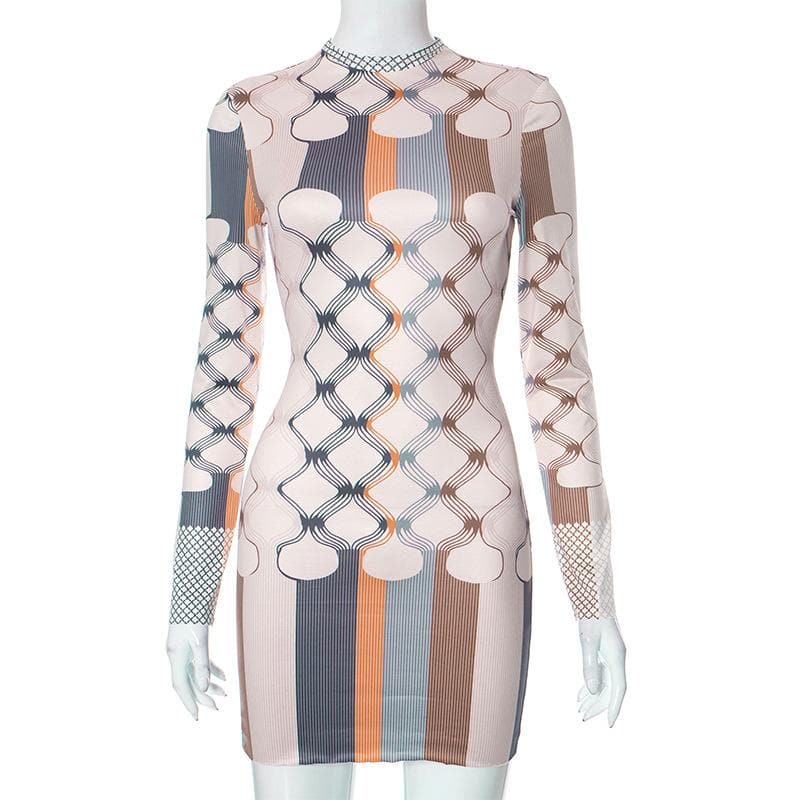 Long sleeve crewneck striped contrast mini dress
