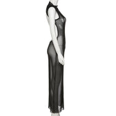 Sleeveless solid sheer mesh see through backless midi dress 3