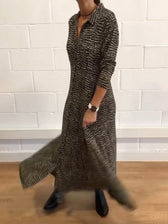 Printed Collared Long Sleeve Pocket Maxi Dress 3