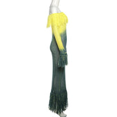 Crochet tassels off shoulder contrast long sleeve maxi dress 8